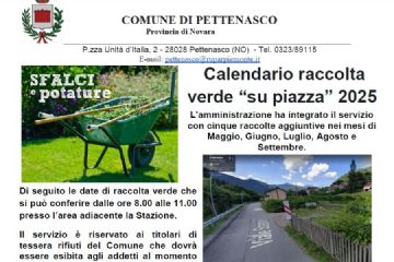 Calendario raccolta verde &quot;su piazza&quot; 2025 aggiornato