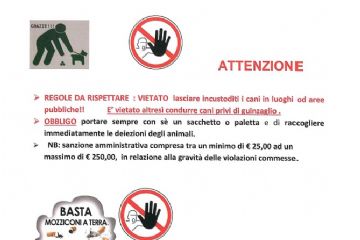 Sollecito regole da rispettare: tutti i cani al guinzaglio e vietato gettare mozziconi ed altri rifiuti a terra